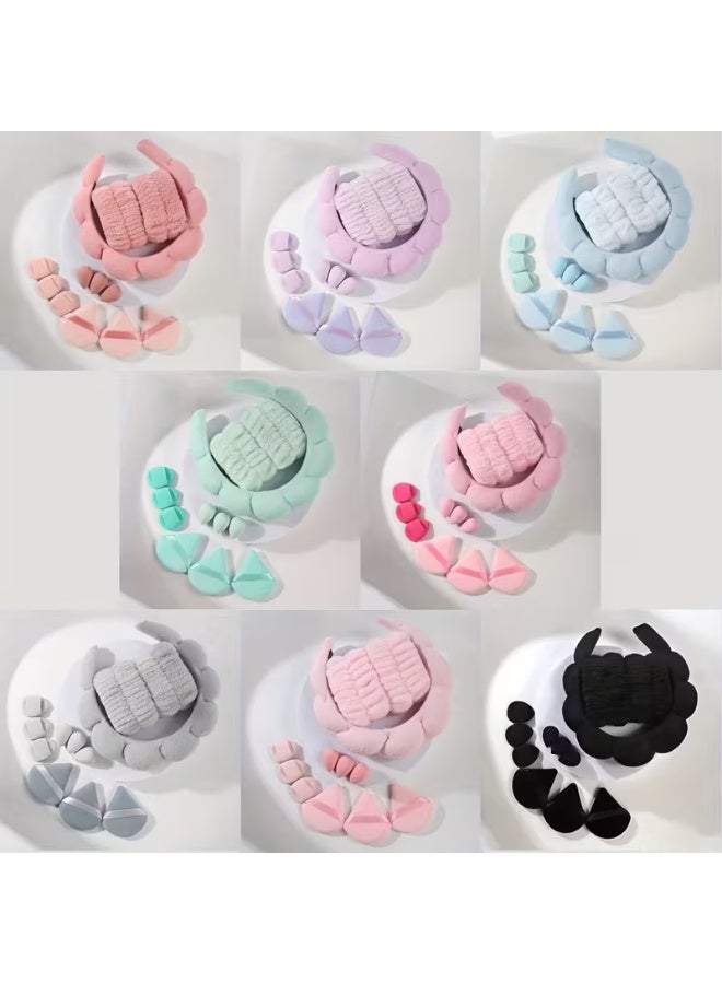 Women Sponge Hair Band, Puffy Headband for Skincare, with 9 Makeup Sponges for Foundation and Powder - Image 2